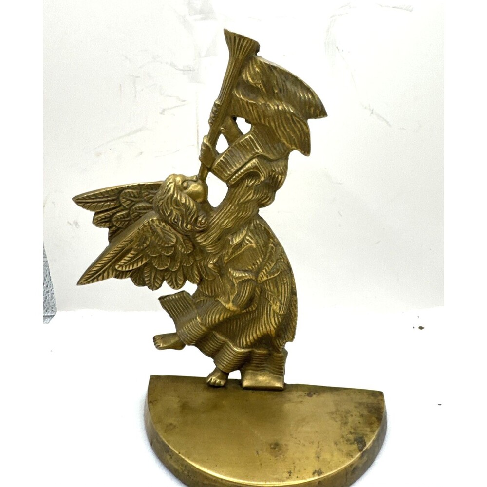 Vintage Brass Angel With Blowing Horn  Bookend 8x5.25 Inches